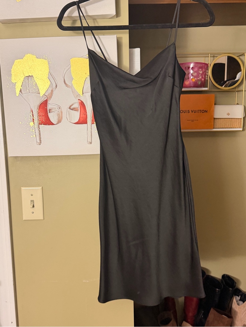 Express Black Strapless Slip Dress with Cowl Neck
